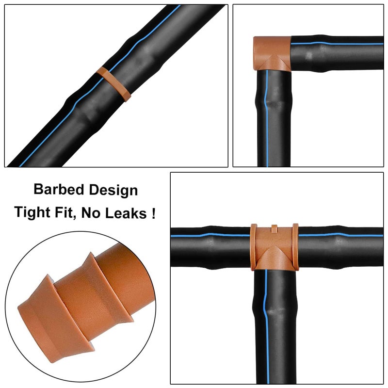Arfun 28P Drip Irrigation Fittings Kit (17mm) for 1/2" Tubing (.600" ID), 10 Couplings, 6 Tees, 6 Elbows and 6 Tubing End Closure - Barded Connectors for Drip or Sprinkler Systems(28 Pieces Set) - Image 3